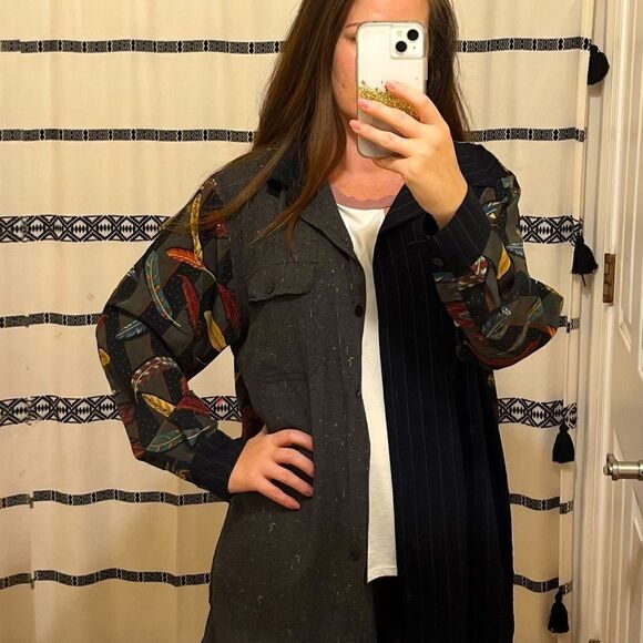 Koos Of Course Mixed Media Art To Wear Feather Blouse L - Picture 6 of 9